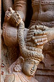 The great Chola temples of Tamil Nadu - The Brihadisvara temple of Gangaikondacholapuram. Detail of the panel of Shiva bestowing a wreath on the patron of the royal temple (North).  